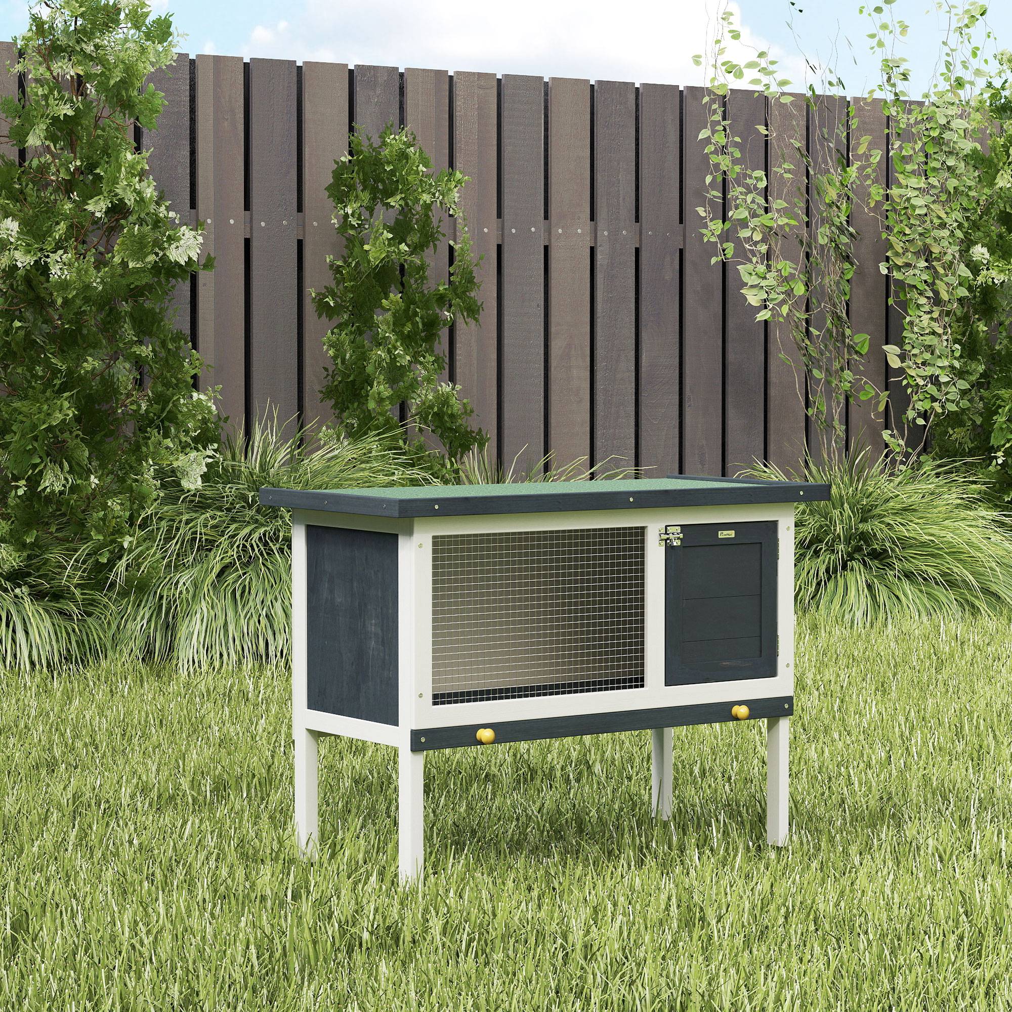 Clapier sur pied cage à lapin avec niche intérieur toit ouvrant porte verrouillable 90 x 45 x 65 cm gris foncé blanc - Image 10