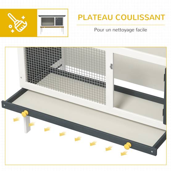Clapier sur pied cage à lapin avec niche intérieur toit ouvrant porte verrouillable 90 x 45 x 65 cm gris foncé blanc - Image 8