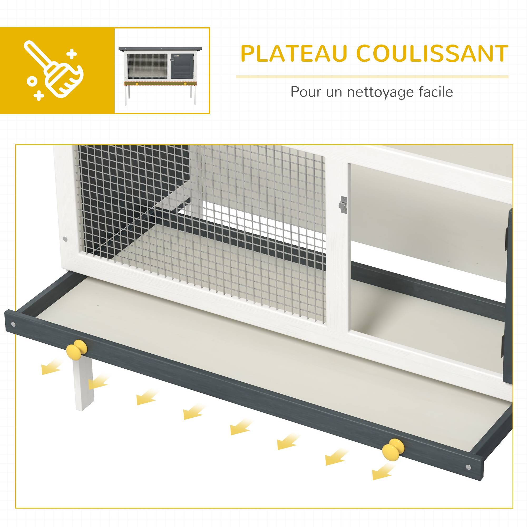 Clapier sur pied cage à lapin avec niche intérieur toit ouvrant porte verrouillable 90 x 45 x 65 cm gris foncé blanc - Image 8