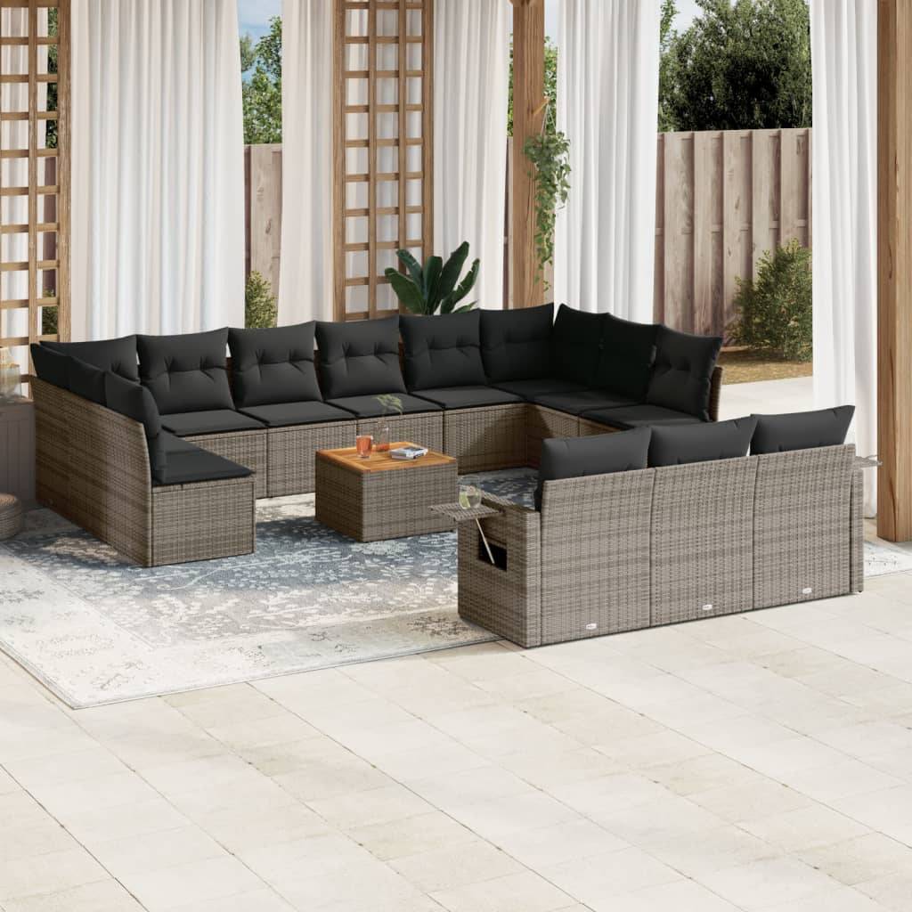 Salon de Jardin Bas 13 Places en Résine Tressée Modulable avec Coussins Épais pour Terrasse et Jardin Gris – ComfortXL Outdoor Living - Image 1