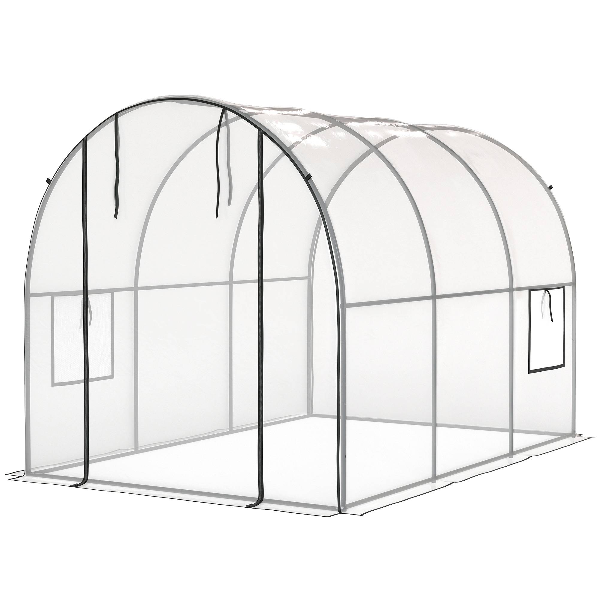 Serre tunnel de 3 x 2 x 2 m avec porte enroulable, 2 fenêtres grillagées et structure en acier transparent - Image 2
