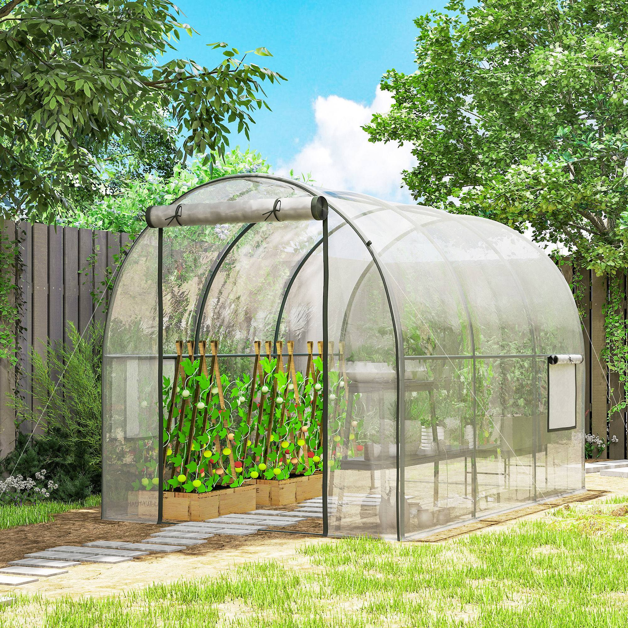 Serre tunnel de 3 x 2 x 2 m avec porte enroulable, 2 fenêtres grillagées et structure en acier transparent - Image 3