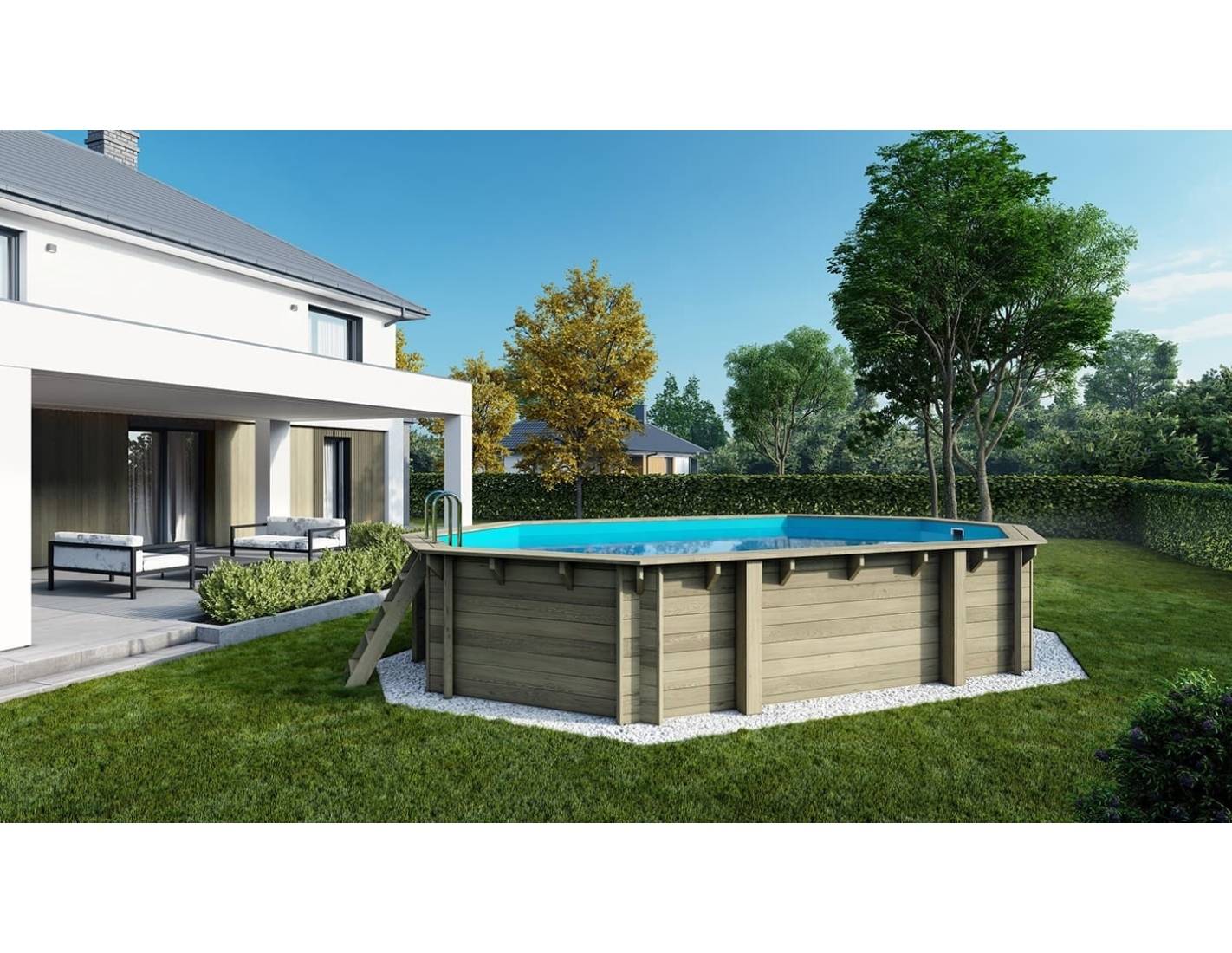 Altanka - Piscine en bois 6.57x4.07 - H.1.2 m fixations à sceller - BAS748OSPI+SZA - Imagen 1