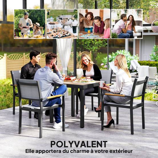 Table à manger de jardin pour 4 personnes, en aluminium, 78 x 78 x 74 cm, couleur aspect bois naturel - Image 8
