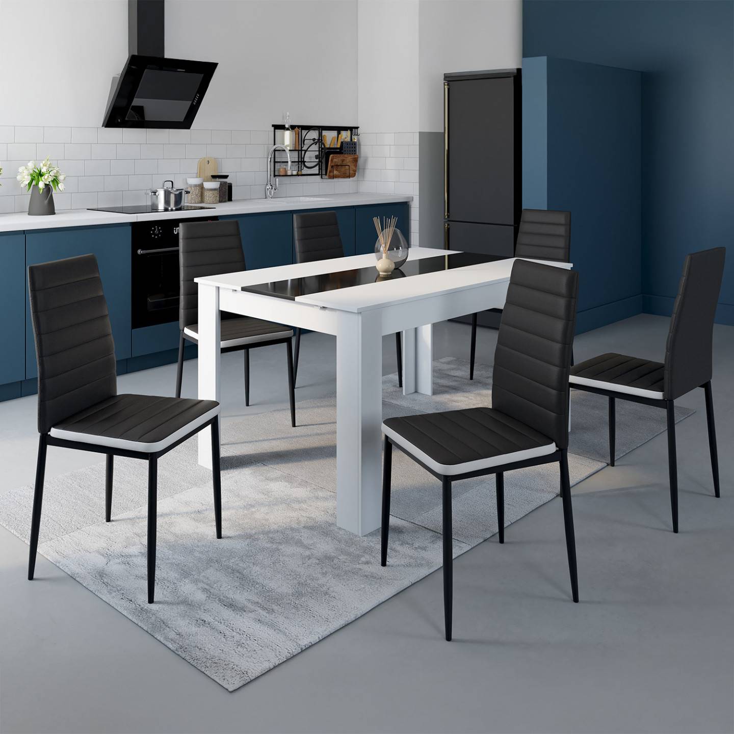 Lot de 6 chaises ROMANE noires bandeau blanc pour salle à manger - Image 1