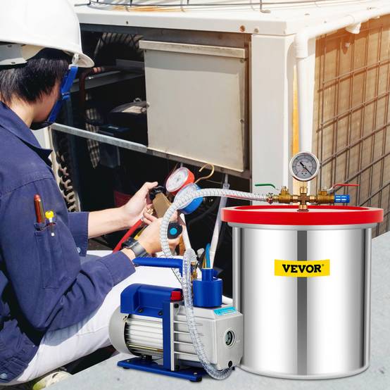 VEVOR Pompe à vide 141 L/min chambre à vide 19L avec pompe rotative 1 étage 5 CFM 1/3 HP. - Image 8