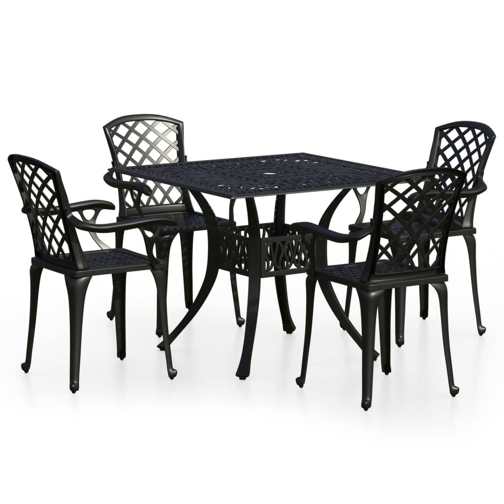 Helloshop26 - Ensemble de bistro jardin meuble extérieur terrasse 5 pièces aluminium coulé noir - Imagen 1