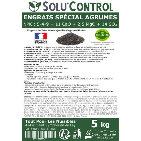 Tout pour les nuisibles - SOLU’CONTROL - Engrais Spécial Agrumes 5 kg - Formulation haute qualité Organo-Minerale - Citronnier, Oranger, Mandarinier, Clémentinier... - Image 3