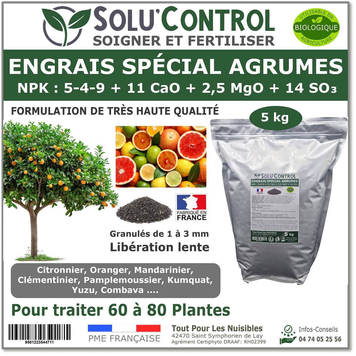 Tout pour les nuisibles - SOLU’CONTROL - Engrais Spécial Agrumes 5 kg - Formulation haute qualité Organo-Minerale - Citronnier, Oranger, Mandarinier, Clémentinier... - Image 1