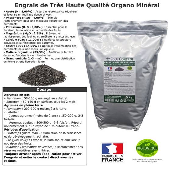 Tout pour les nuisibles - SOLU’CONTROL - Engrais Spécial Agrumes 5 kg - Formulation haute qualité Organo-Minerale - Citronnier, Oranger, Mandarinier, Clémentinier... - Image 2