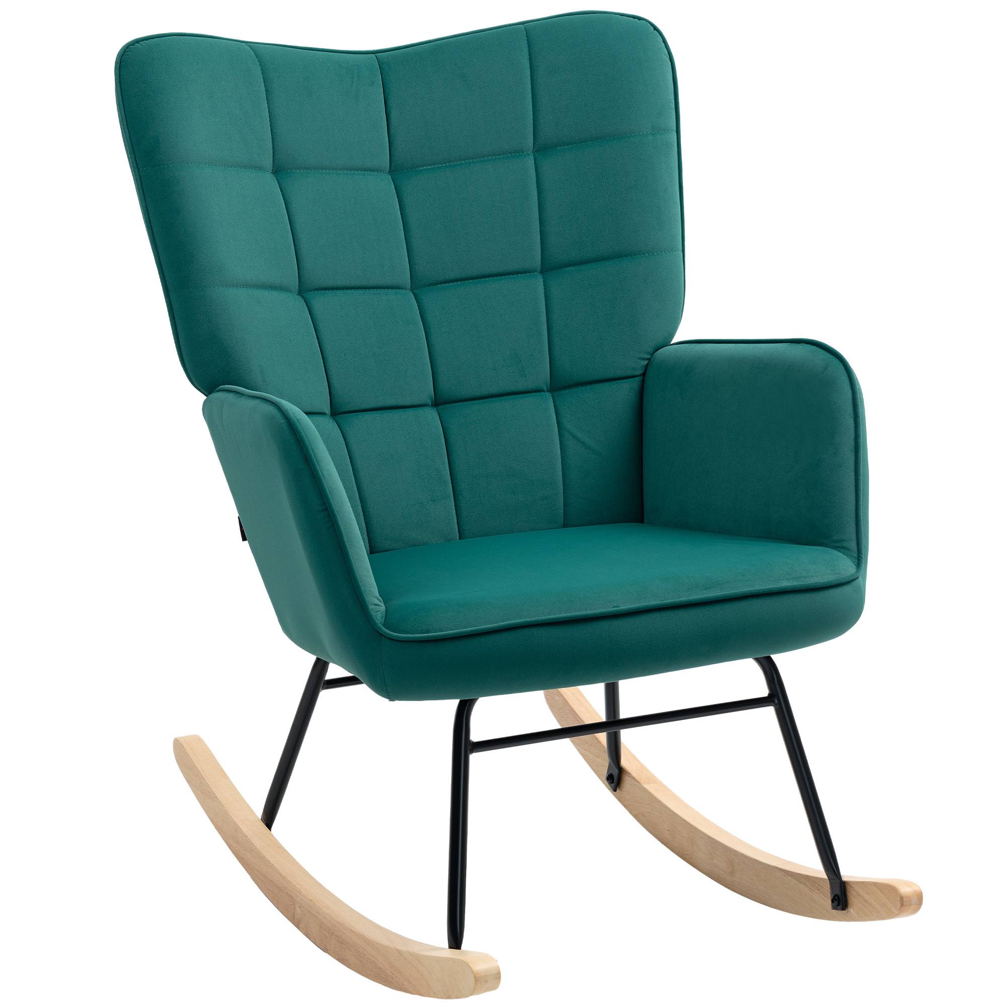 Sans Marque - Fauteuil à bascule rocking chair revêtement en velous structure en acier 71 x 98 x 101 cm Vert - Image 1