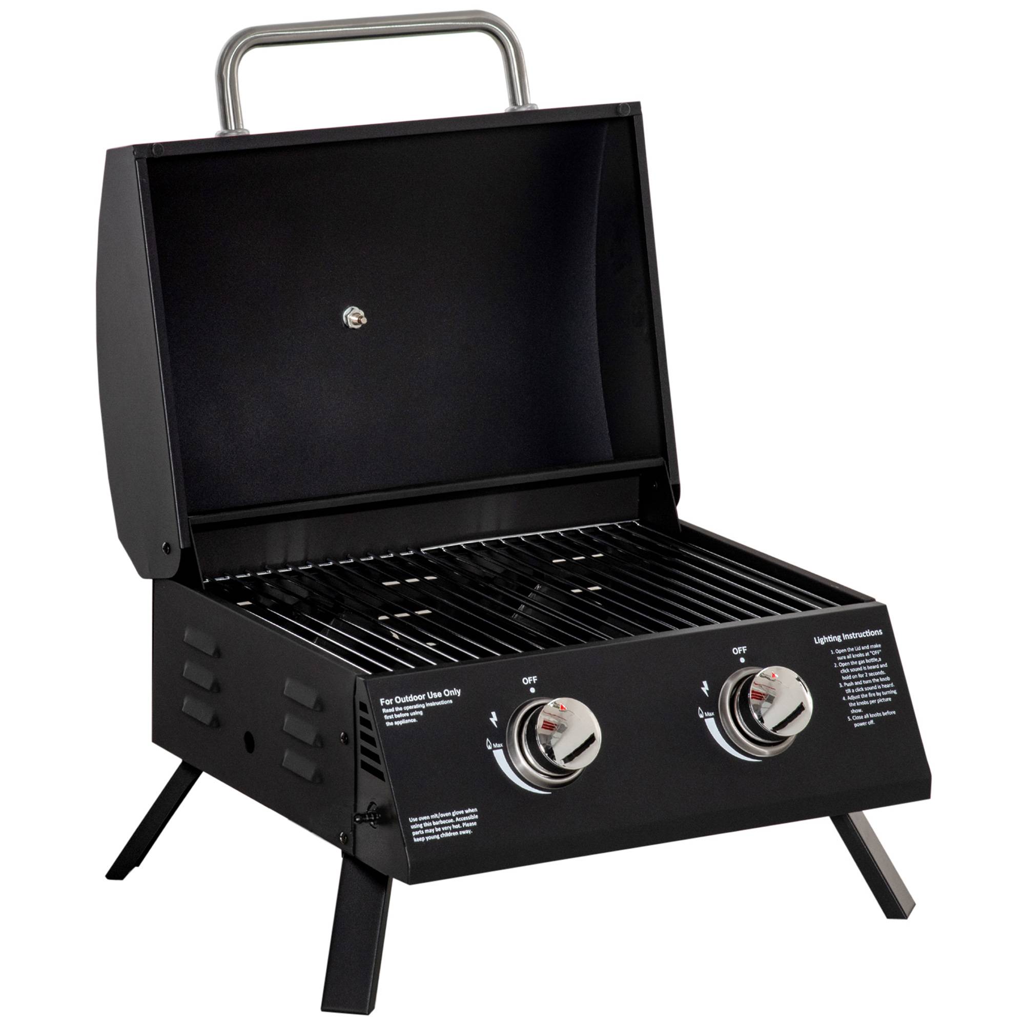 Barbecue gaz de Table transportable Pieds Pliables - 2 brûleurs 5 KW - Barbecue gaz de Camping - Grille de - Image 1