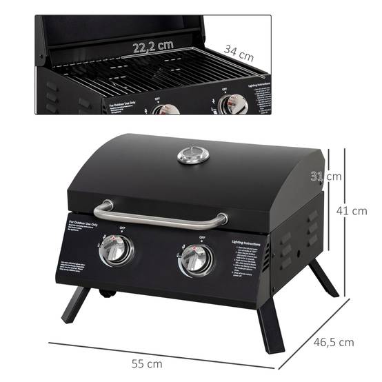 Barbecue gaz de Table transportable Pieds Pliables - 2 brûleurs 5 KW - Barbecue gaz de Camping - Grille de - Image 5