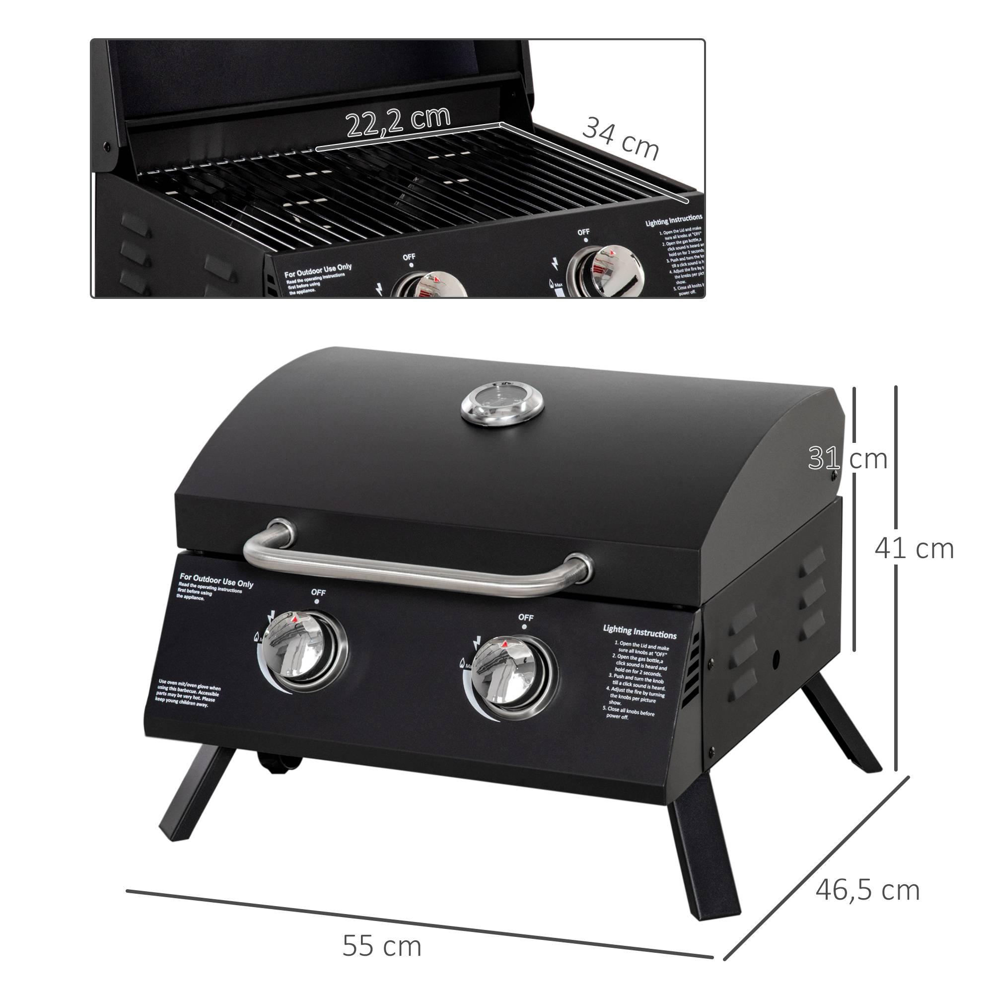 Barbecue gaz de Table transportable Pieds Pliables - 2 brûleurs 5 KW - Barbecue gaz de Camping - Grille de - Image 5