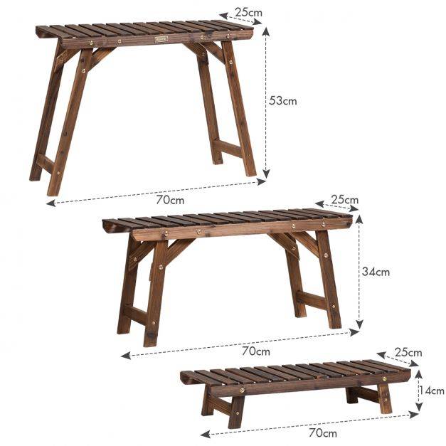Helloshop26 - Étagère pour plantes en bois 3 niveaux echelle escalier porte-plante longueur 70 cm charge 10 kg pour jardin terrasse balcon - Imagen 2
