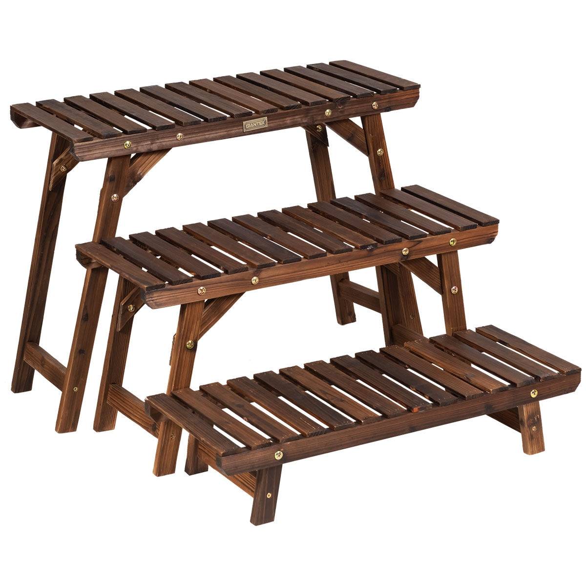 Helloshop26 - Étagère pour plantes en bois 3 niveaux echelle escalier porte-plante longueur 70 cm charge 10 kg pour jardin terrasse balcon - Imagen 1