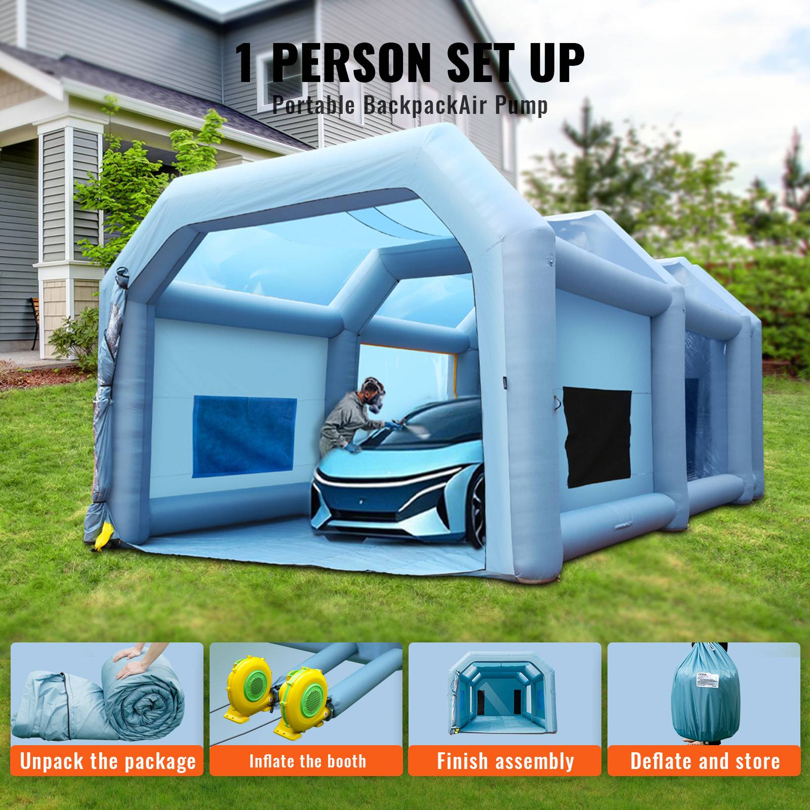 Vevor - VEVOR Cabine peinture gonflable 10x6x4 m, tissu Oxford 210D, système filtration, 2 souffleurs, pour atelier. - Image 5