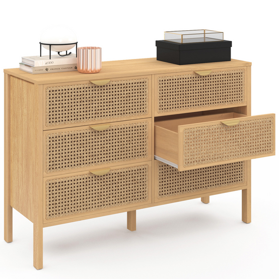 Commode 6 tiroirs EDHEN 115 cm bois et cannage - Image 4
