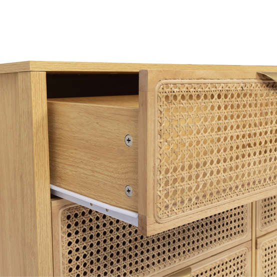Commode 6 tiroirs EDHEN 115 cm bois et cannage - Image 6