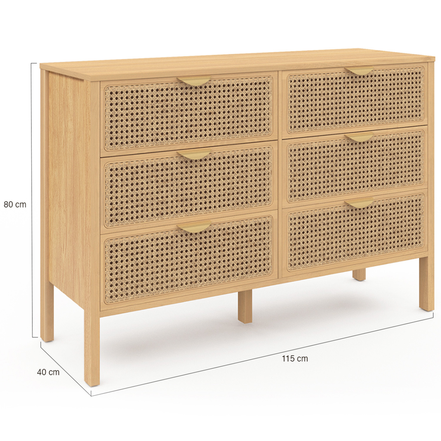 Commode 6 tiroirs EDHEN 115 cm bois et cannage - Image 5