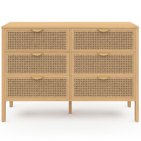 Commode 6 tiroirs EDHEN 115 cm bois et cannage - Image 3