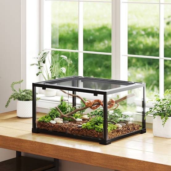 Terrarium reptile en verre pour lézards et geckos avec porte coulissante 60x45x32 cm noir - ComfortXL Outdoor Living - Image 1