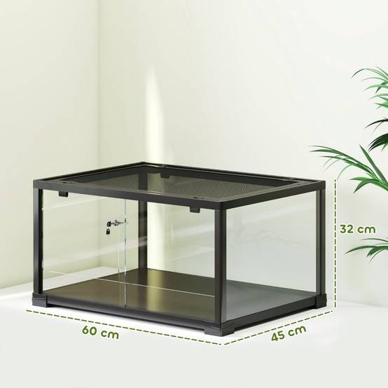 Terrarium reptile en verre pour lézards et geckos avec porte coulissante 60x45x32 cm noir - ComfortXL Outdoor Living - Image 3