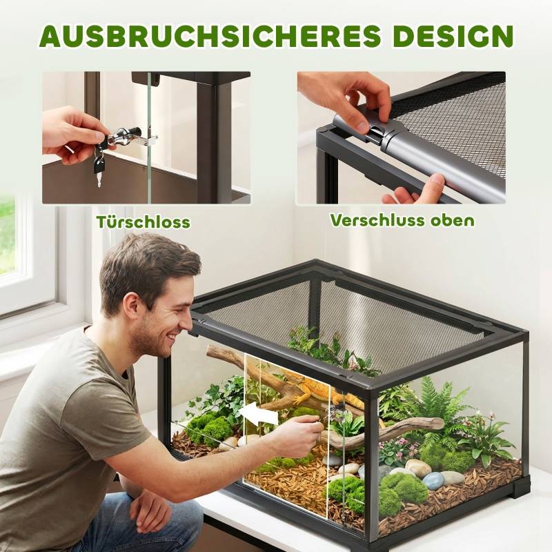 Terrarium reptile en verre pour lézards et geckos avec porte coulissante 60x45x32 cm noir - ComfortXL Outdoor Living - Image 4