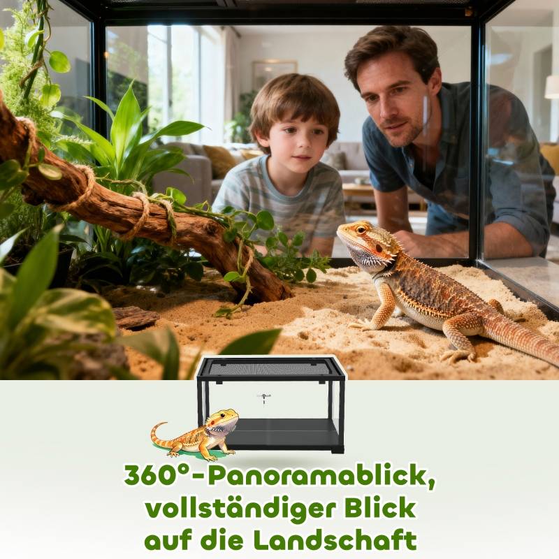 Terrarium reptile en verre pour lézards et geckos avec porte coulissante 60x45x32 cm noir - ComfortXL Outdoor Living - Image 8