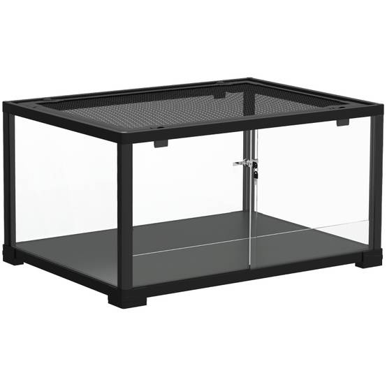 Terrarium reptile en verre pour lézards et geckos avec porte coulissante 60x45x32 cm noir - ComfortXL Outdoor Living - Image 2