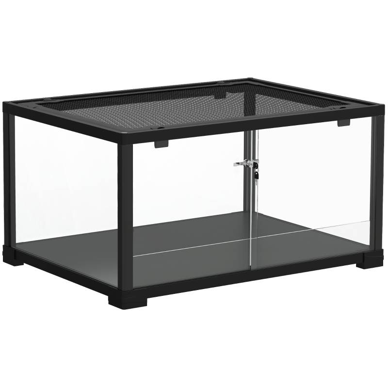 Terrarium reptile en verre pour lézards et geckos avec porte coulissante 60x45x32 cm noir - ComfortXL Outdoor Living - Image 2