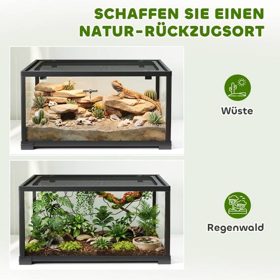 Terrarium reptile en verre pour lézards et geckos avec porte coulissante 60x45x32 cm noir - ComfortXL Outdoor Living - Image 7