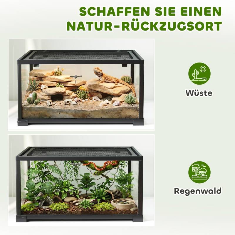 Terrarium reptile en verre pour lézards et geckos avec porte coulissante 60x45x32 cm noir - ComfortXL Outdoor Living - Image 7