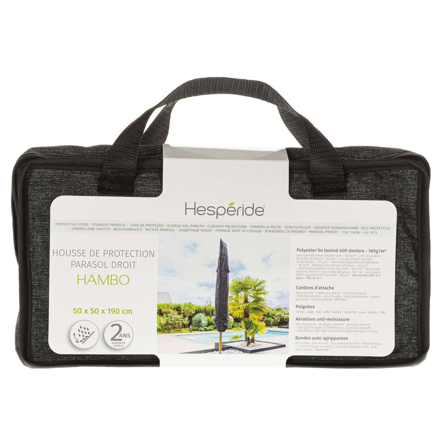 Hesperide - Housse de protection pour parasol HAMBO - 50 x 50 x 190 cm - Gris - Hespéride - Image 4