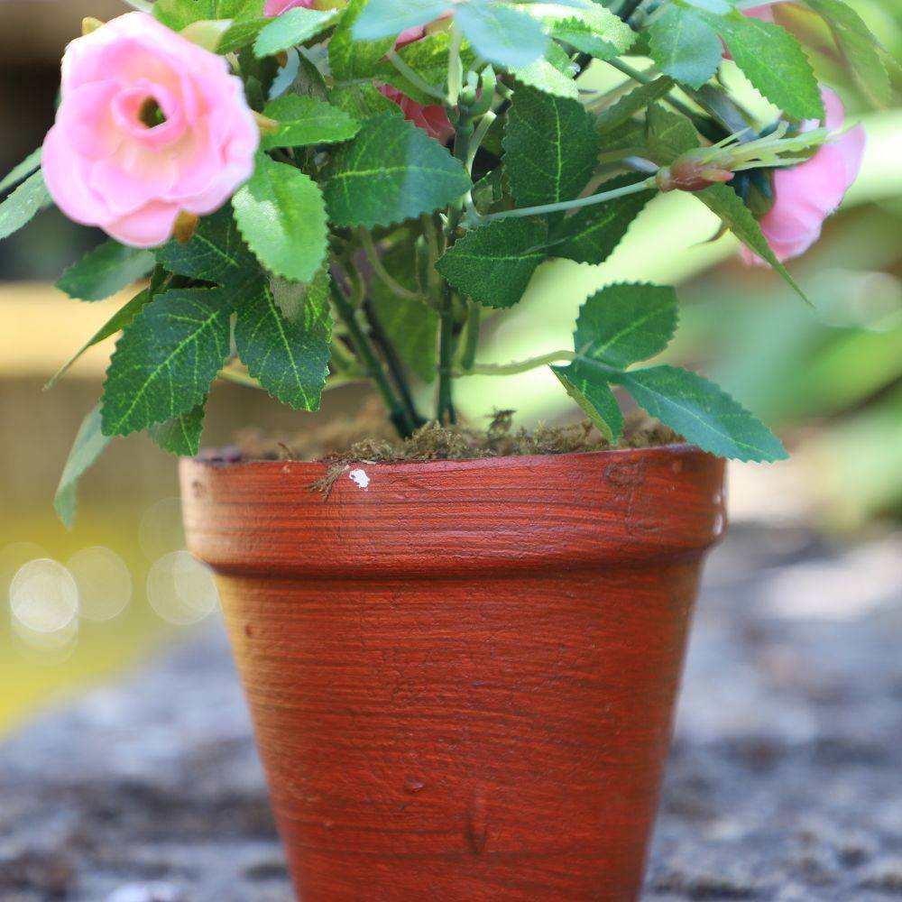 Rosier plante fleur artificielle extérieur cimetière tissu rose 23 cm Chemin de campagne - Imagen 3