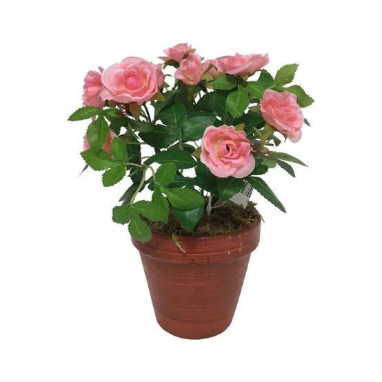 Rosier plante fleur artificielle extérieur cimetière tissu rose 23 cm Chemin de campagne - Imagen 1