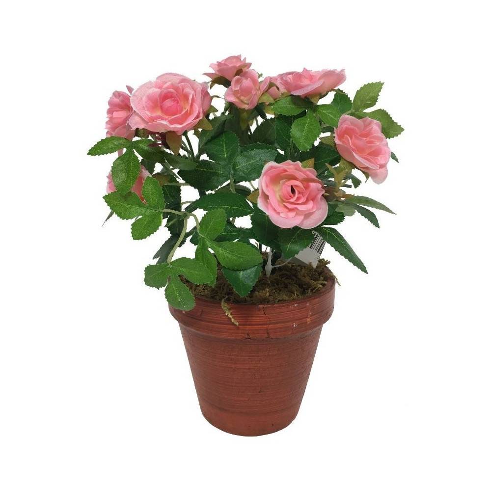 Rosier plante fleur artificielle extérieur cimetière tissu rose 23 cm Chemin de campagne - Imagen 1