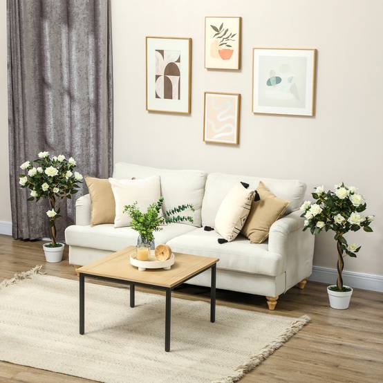 Sans Marque - Rosier artificiel 21 fleurs pot ciment mousse Ø18x90 cm blanc - Image 4