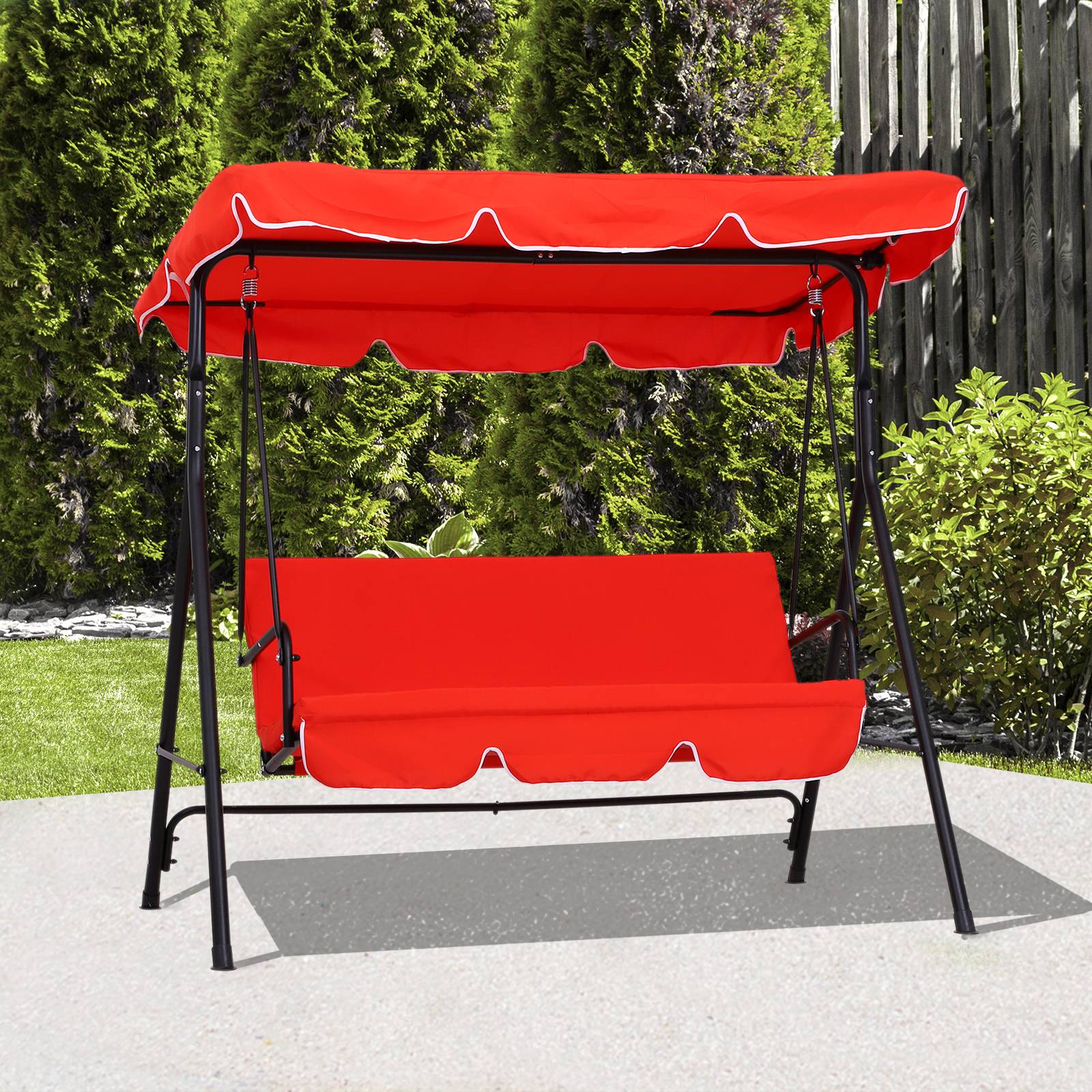 Balancelle 3 places acier balcon toit réglable coussins inclus 172cm rouge - ComfortXL Outdoor Living - Image 4