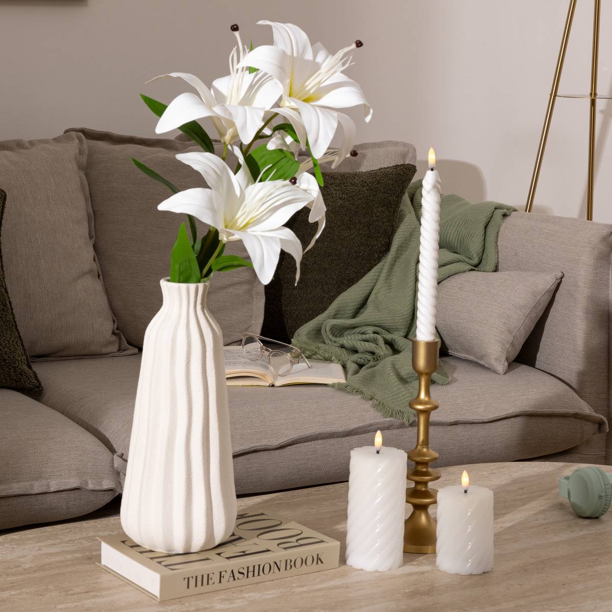 Atmosphera - Tige de 4 lys artificielle "Jago" blanc H80cm - Atmosphera Créateur d'intérieur
