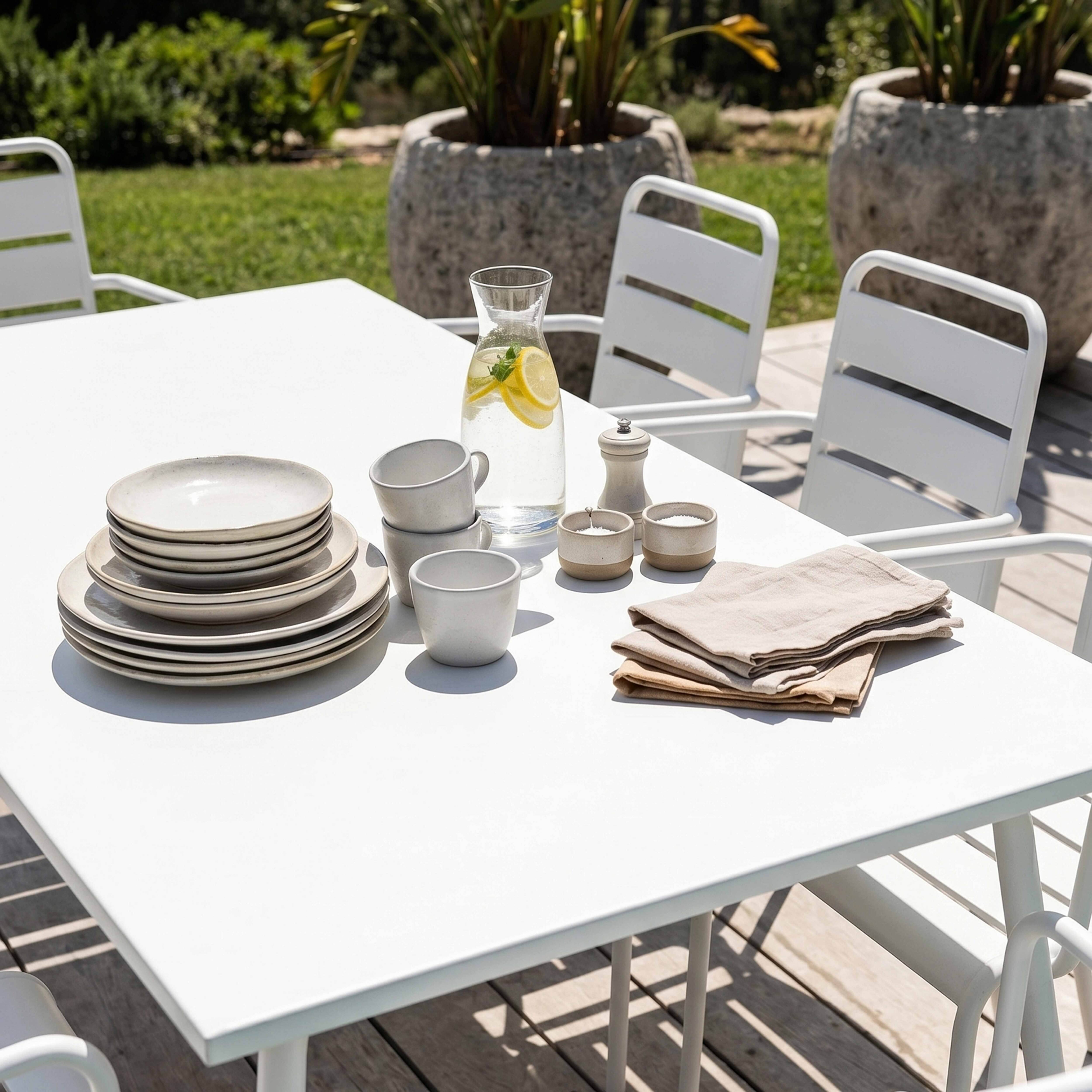 Oviala - Ensemble table de Jardin et 8 fauteuils en métal blanc Palavas - Oviala - Imagen 4