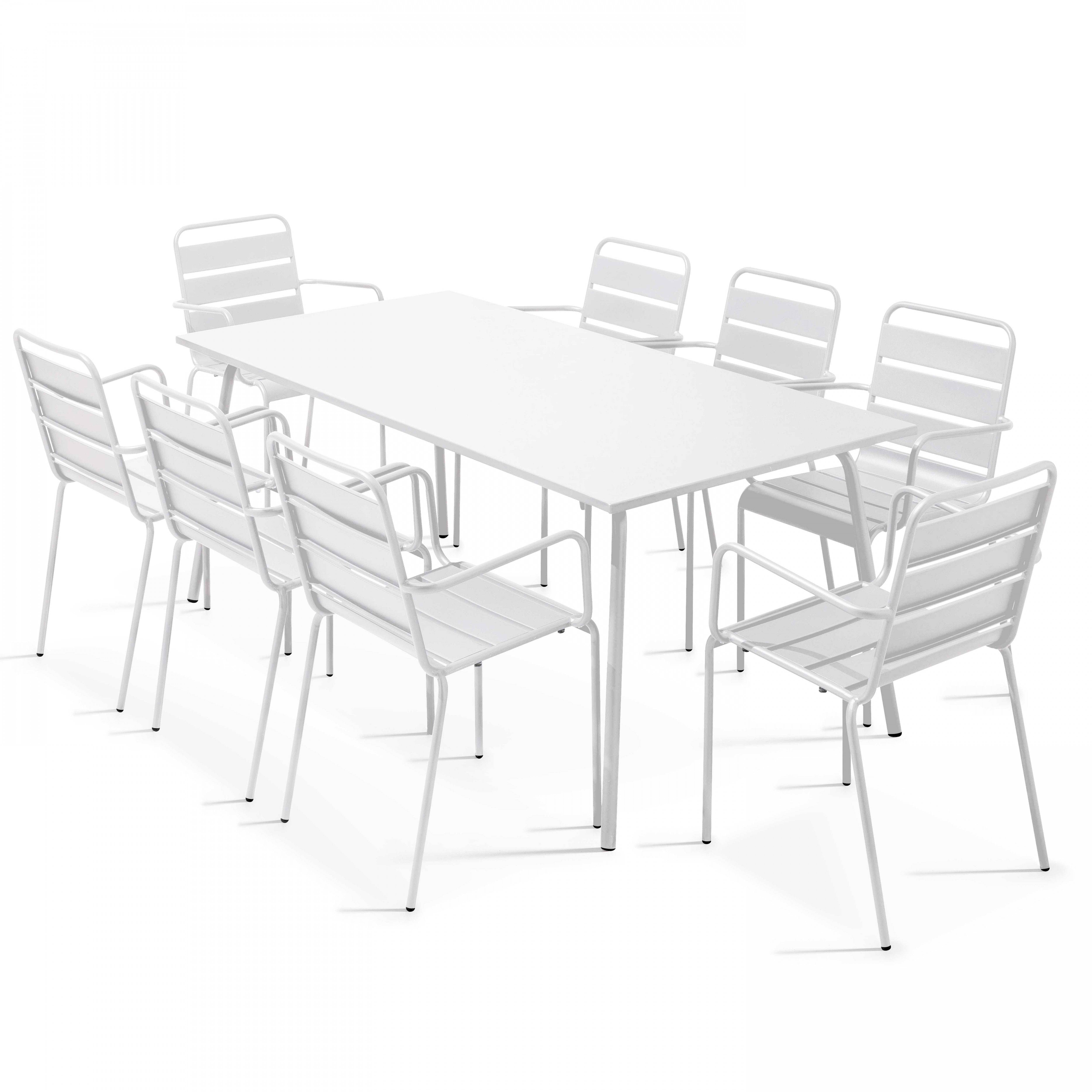 Oviala - Ensemble table de Jardin et 8 fauteuils en métal blanc Palavas - Oviala - Imagen 1