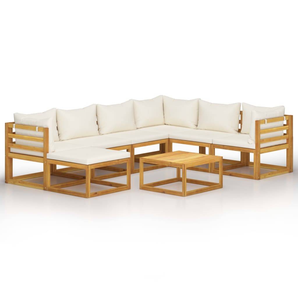 Helloshop26 - Salon de jardin meuble d'extérieur ensemble de mobilier 8 pièces avec coussin crème bois d'acacia solide - Imagen 1
