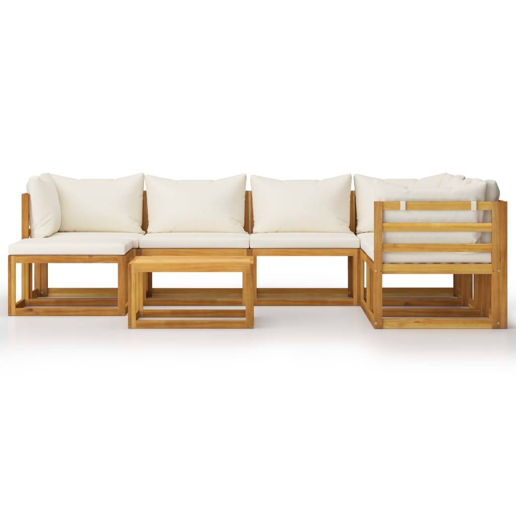 Helloshop26 - Salon de jardin meuble d'extérieur ensemble de mobilier 8 pièces avec coussin crème bois d'acacia solide - Imagen 2