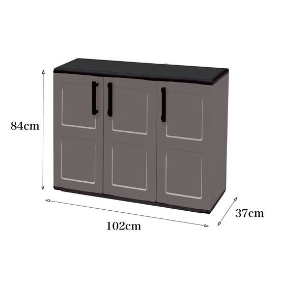 Dmora - Armoire d'extérieur Darmellin, Armoire de balcon polyvalente, Armoire d'extérieur 3 portes, 102x37h84 cm, Gris et Noir, Finition à carreaux - Dmora - Image 3