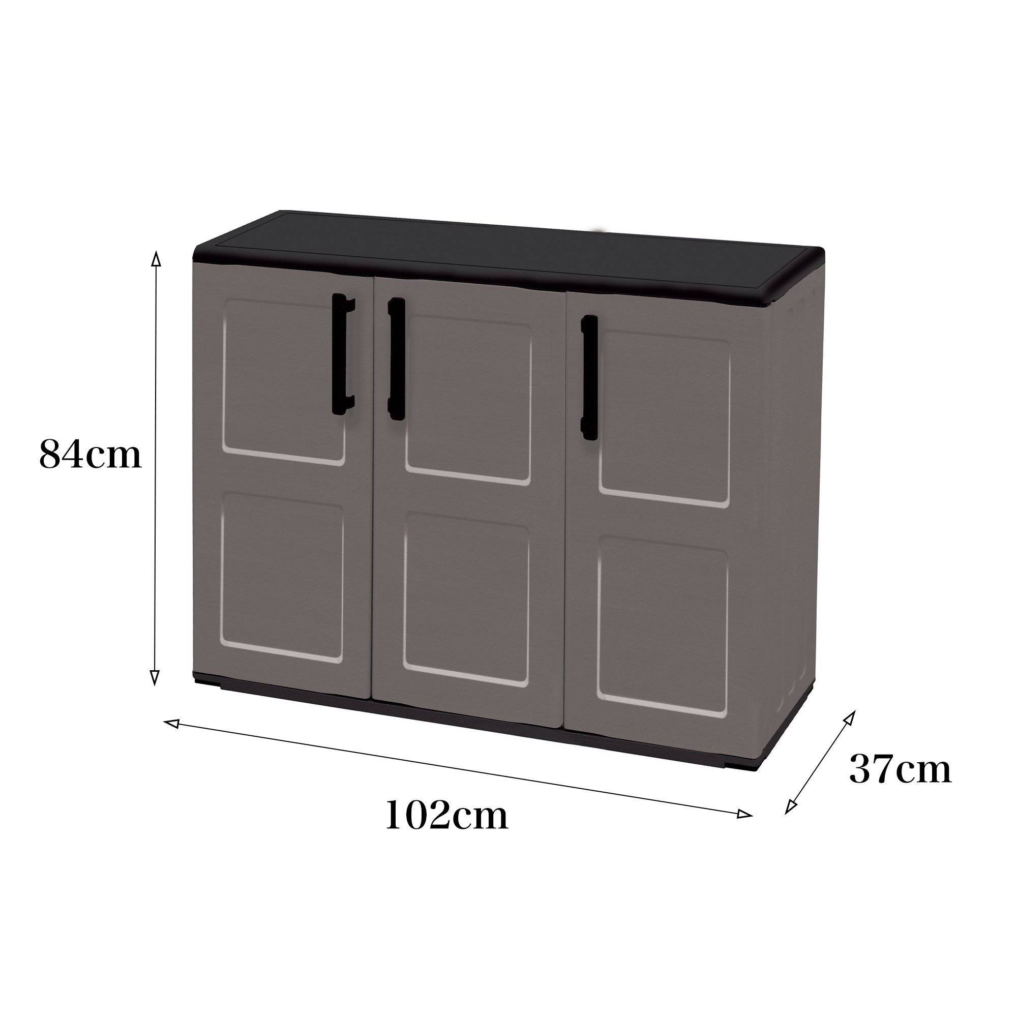 Dmora - Armoire d'extérieur Darmellin, Armoire de balcon polyvalente, Armoire d'extérieur 3 portes, 102x37h84 cm, Gris et Noir, Finition à carreaux - Dmora - Imagen 3