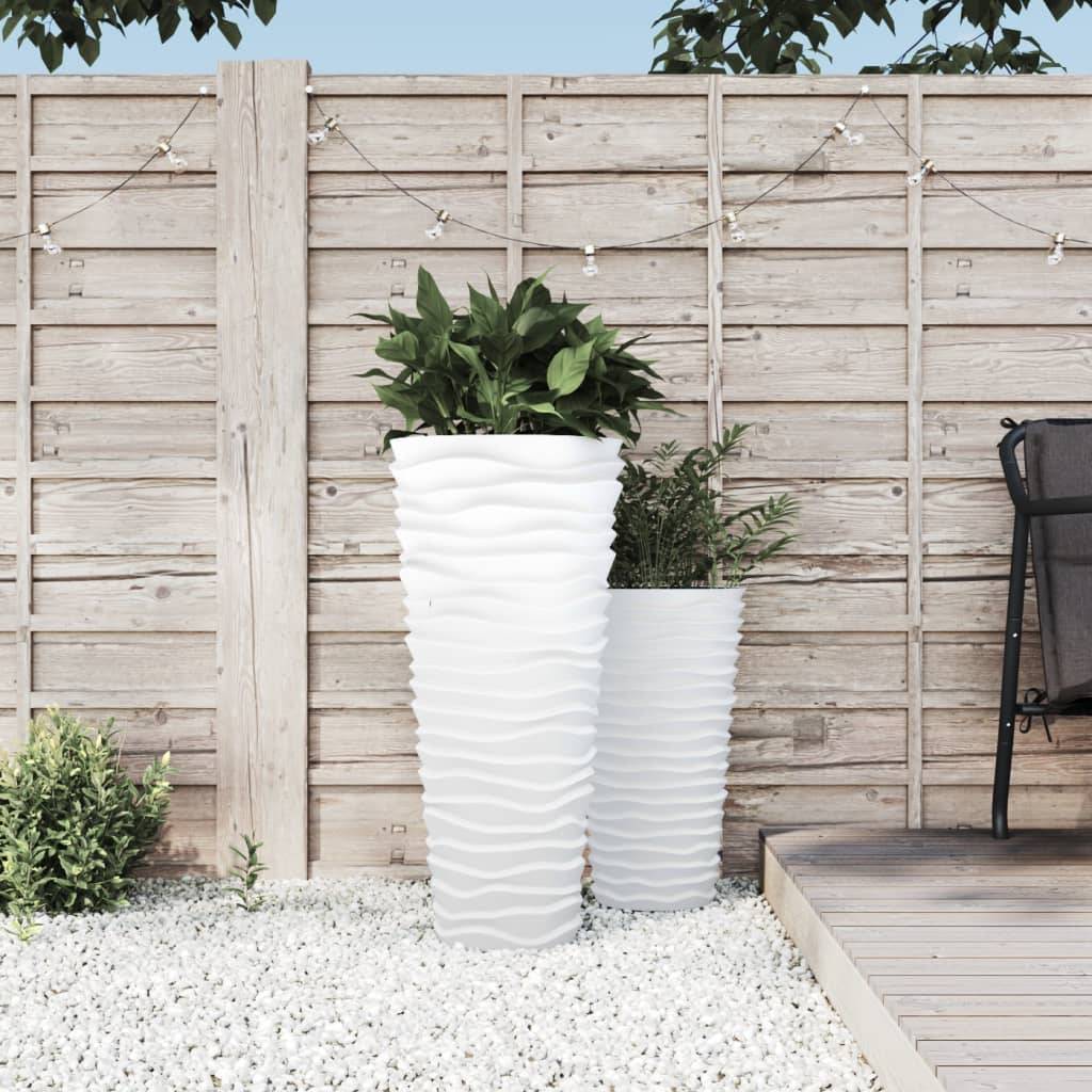 ComfortXL - Pot de Fleur Haut Design Rainuré Blanc avec Bac Intérieur Amovible 39x75 cm - ComfortXL Outdoor Living - Image 1