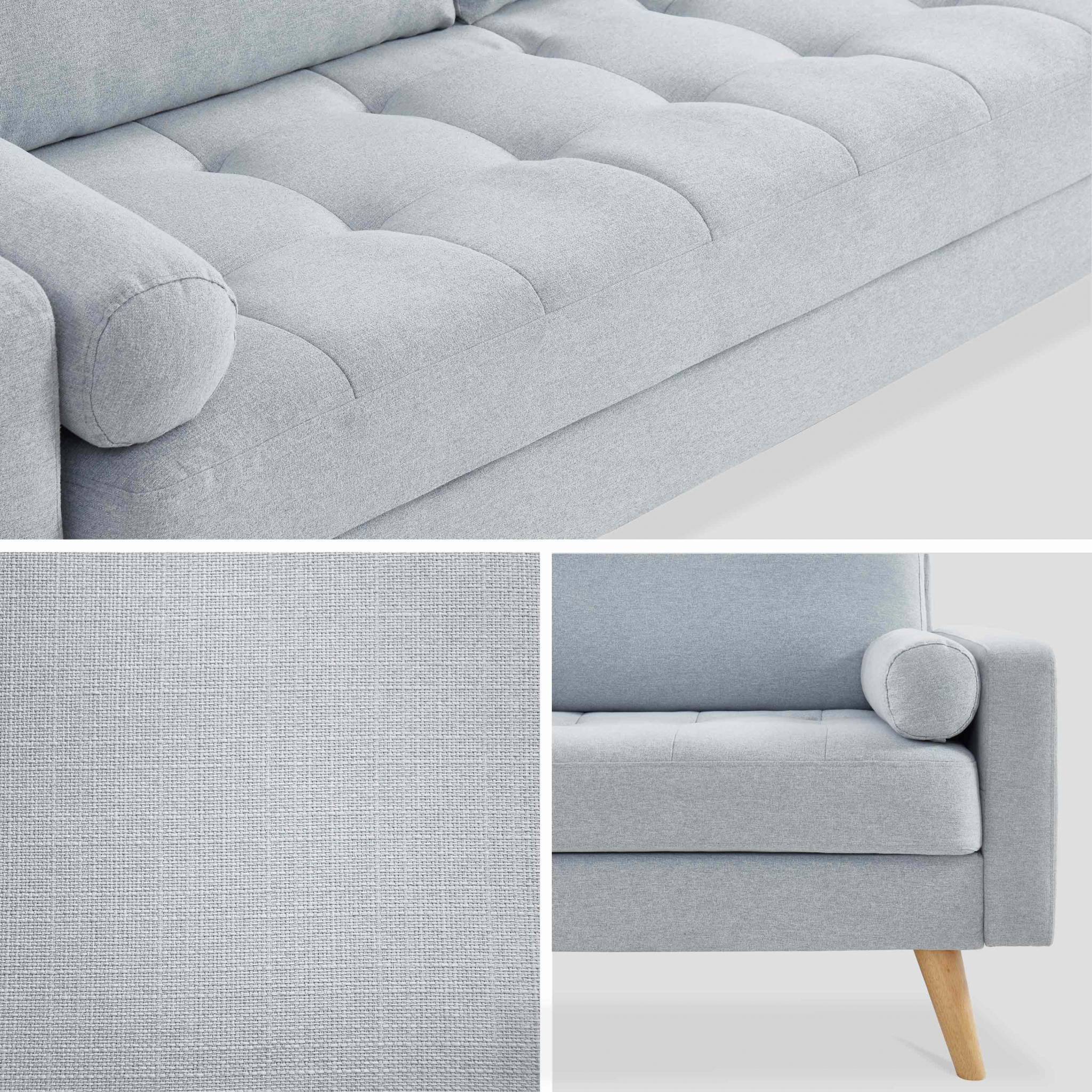 sweeek - Canapé en tissu gris clair. 3 places scandinave fixe. droit. pieds bois  | sweeek - Image 7