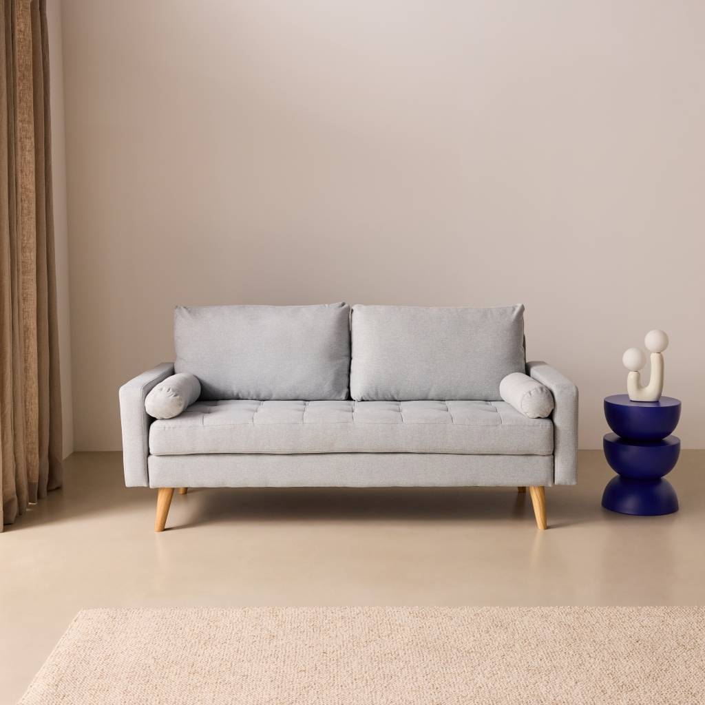 sweeek - Canapé en tissu gris clair. 3 places scandinave fixe. droit. pieds bois | sweeek - Image 1