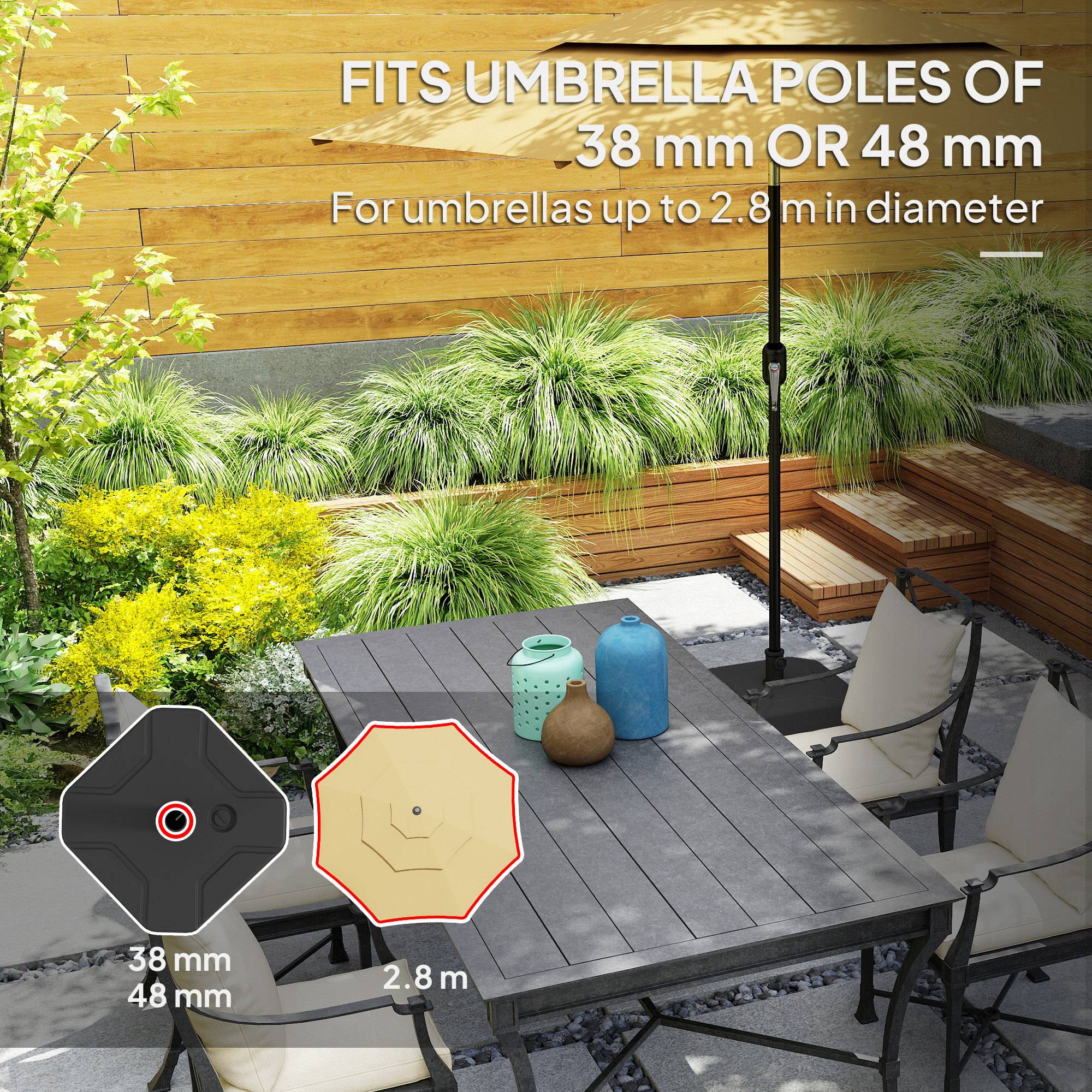 Outsunny - Pied de parasol Remplissable jusqu'à 25 kg avec Sable 20kg avec Eau - pour mât de Ø 38-48 mm - 45 x 45 x 25 cm - noir - Outsunny - Image 9